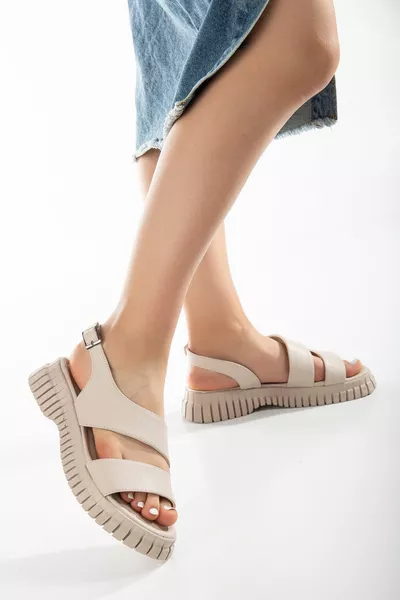 Women's Skin Ankle Tie Single Band Poly High Sole Sandals