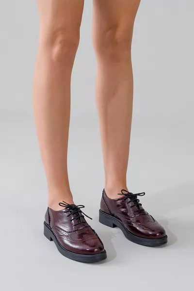 Genuine Patent Leather Burgundy Women's Shoes Oxford