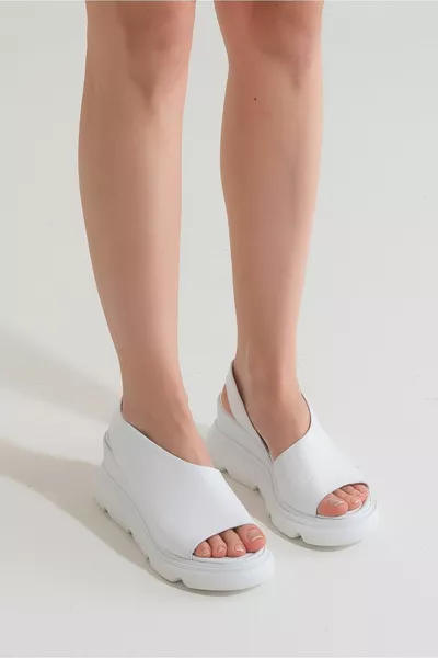 Elessio Leren Dames Sandalen Wit