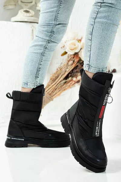 Women's Black Fur Snow Boots