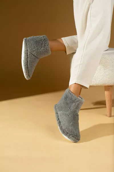 Women's Grey Penduf Casual Warm Lining Comfortable Sole House Boots Home Shoes