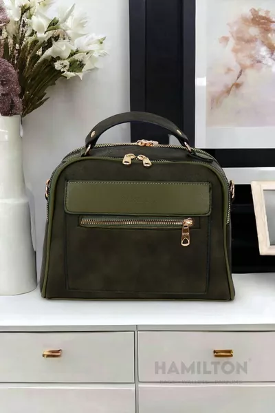 جلد نسائي أصلي محكم بثلاث حجرات كبير أنيق كتف وحقيبة يد مع كروس بودي وحزام قابل للتعديل باليد