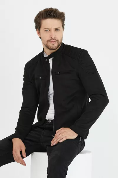 Мужская черная сезонная замшевая куртка приталенного кроя и пальто