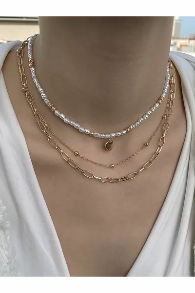 3-teilige Kombinationskette aus Gold für Damen