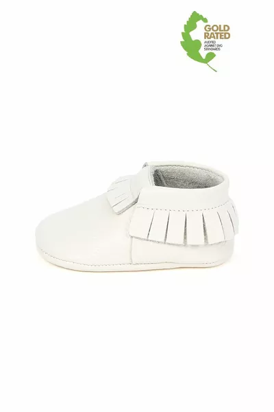 Genuine Leather Cream Tassel Detailed Baby Booties