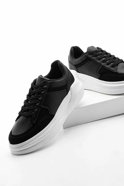 نسائي سنيكرز نعل عالي حذاء رياضي دانتيل بالباسي أسود