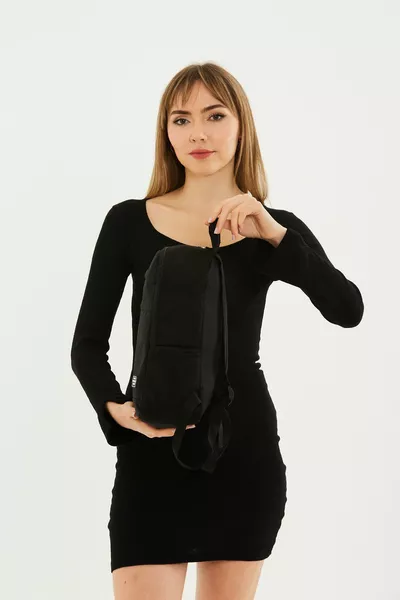 Schwarz  3 Reißverschluss 5 Fächer Canvas Stoff Unisex Schule Sport Täglicher Gebrauch Rucksack U: