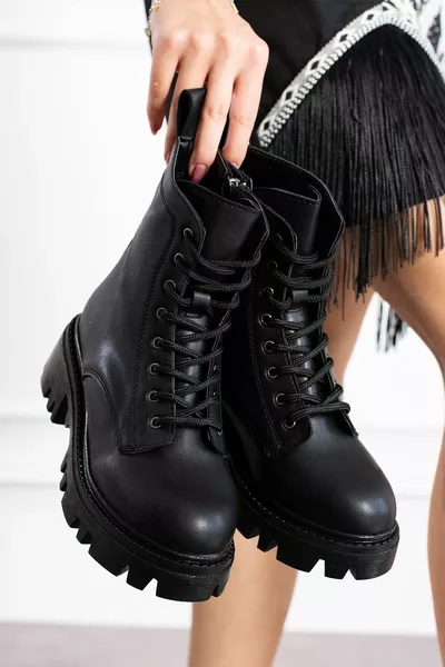 Peau noire hiver élégant femmes lacets fermeture éclair taille moyenne demi 4cm talon bottes en cuir pour femmes 