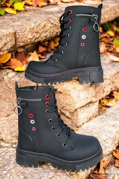 Mädchen Schwarze Kette Wasserdichte Lange Stiefel aus Wolle 