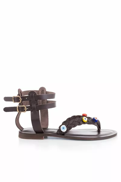 Handgemaakte echt lederen bruine dames Bodrum sandalen 