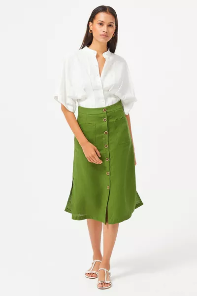 Gonna in lino con tasche abbottonate