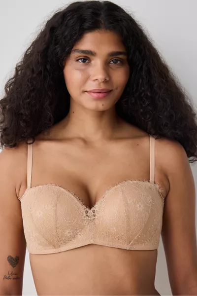 Push Up Lace Beige Strapless Bra