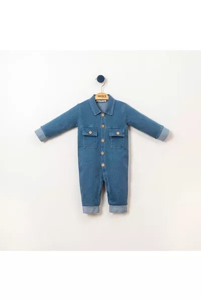 Unsere fröhlichen Babys Latzhose aus Jeans mit Kragen und Taschen
