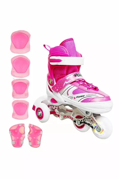 Pattini regolabili con 2+1 luci, struttura in metallo, con borsa e con protezioni come regalo