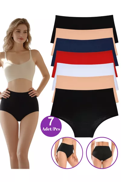 سراويل نسائية عالية الخصر 7 قطع قطنية مريحة وناعمة مع ليكرا