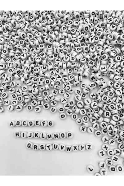  g perline piatte bianche con lettere nere  mm, perline alfabetiche ovali schiacciate ( g, ~ pezzi)