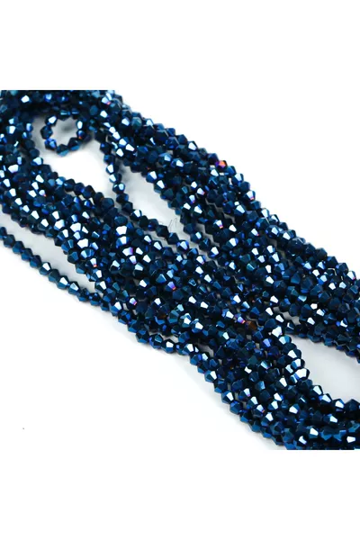 1 НИТО ( см -  броя) - 4 мм ПИРАМИДАЛНИ КРИСТАЛНИ МЪНИСТА, ПОКРИТИ ЛЪСКАВИ СИНИ МЪНИСТА