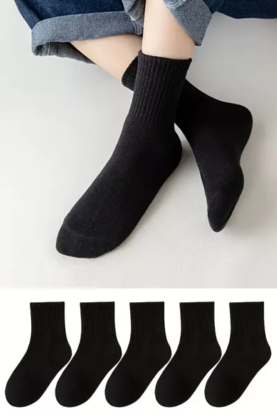 جوارب سوداء عادية لكل من الرجال والنساء 5 أزواج جوارب قصيرة