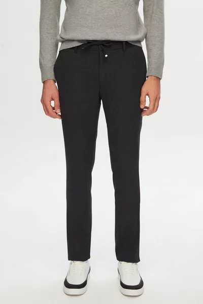 بنطال رياضي رجالي ضيق من نوع Ds Damat باللون الفحم، بخصر مطاطي وحبل، بسحّاب، من قماش ليكرا مريح