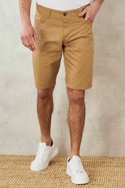Men's Camel Slim Fit Tailored Herringbone % Cotton Casual Chino Shorts