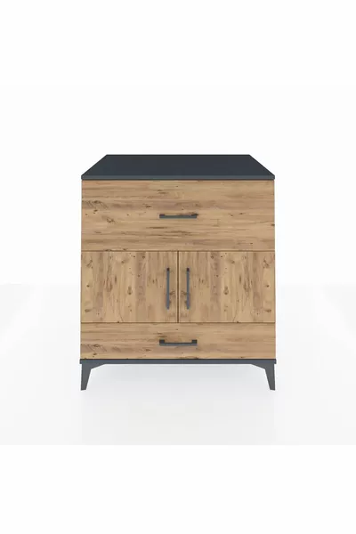 Kronos Comò con un Ripiano, 2 Cassetti e 2 Ante Antracite-Pino