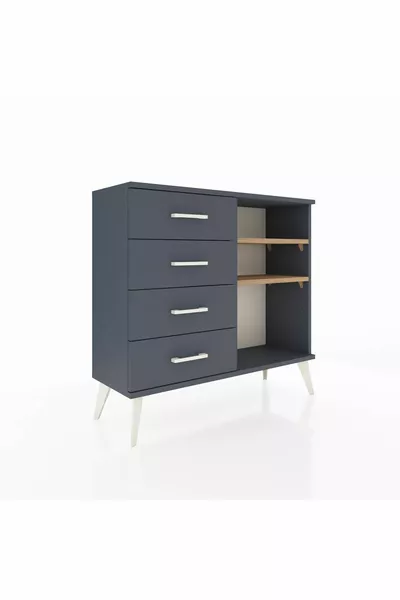 خزانة أرجيس مع رفين وأربع أدراج - أنثراسايت-صنوبر/أنثراسايت