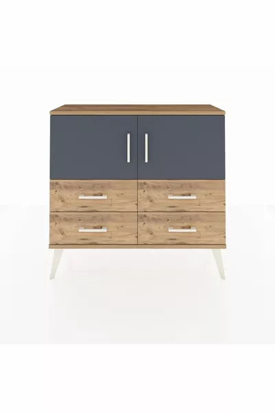 Комод Arges с 2 полками, 4 ящиками и 2 дверцами, сосна-антрацит/сосна