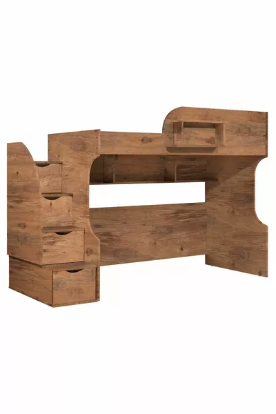 Горна и долна двойна кошара Aura, легло, маса, гардероб с 3 врати, тъмен орех