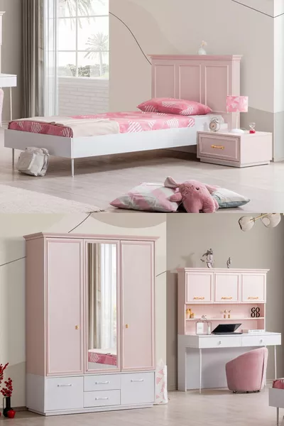 Rosa Jongenskamer - 3-Deurs Kast, Bed, Nachtkastje, Bureau