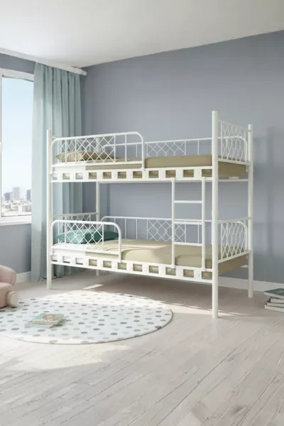 Metis White Double Bunk Bed with Extra Railings and Safety Features