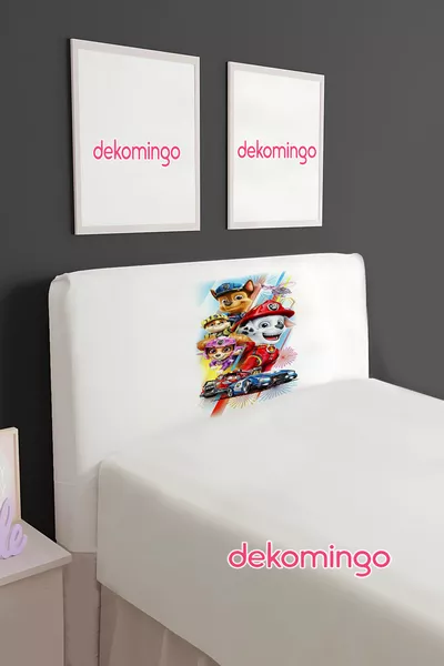 White Background Paw Patrol Bed Headboard Cover