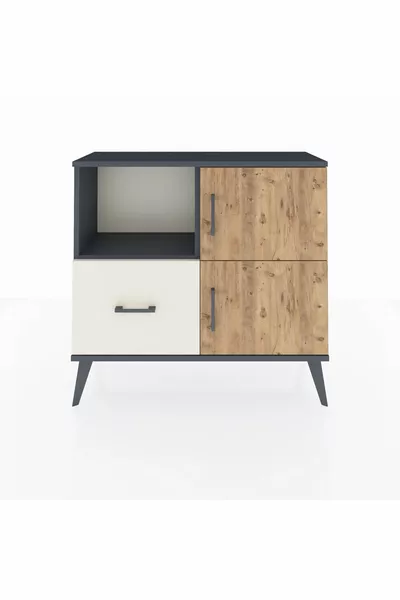 Arges Şifonyer 2 Raflı Tek Çekmeceli 2 Kapaklı  Antrasit-Çam/Aytaşı