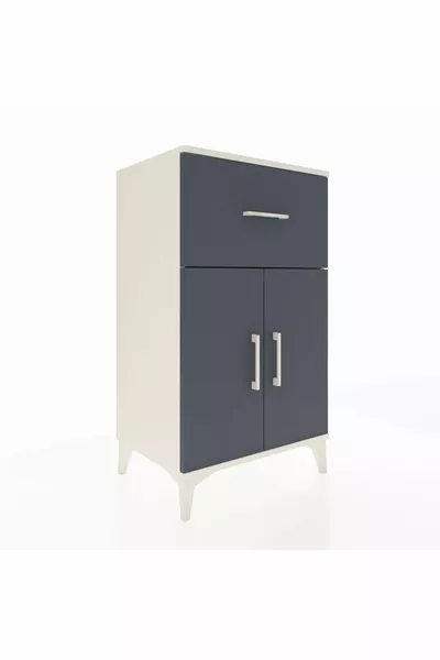 Hyperion Nightstand with One Shelf, One Drawer, and Two Doors Moonstone-Anthracite