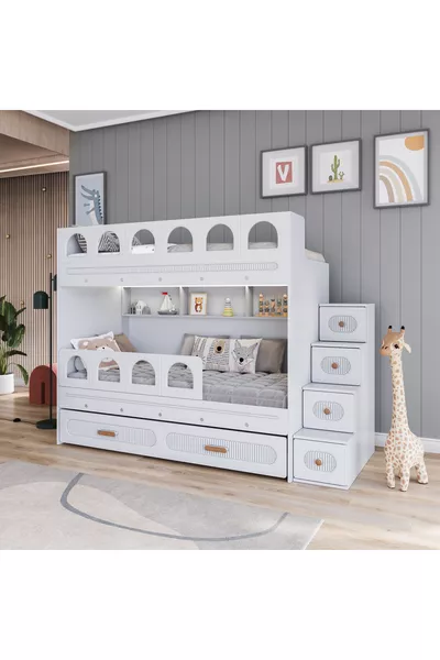 Двухъярусная кровать-чердак Barrel с ящиками (белая)