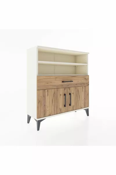 خزانة أرجيس مع رفوف 3 ودرج واحد و2 أبواب، لون حجر القمر-صنوبر