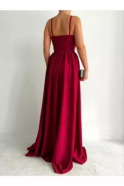 تألق النسيج الانقسام شق مفصلة طويلة بورجوندي مساء اللباس 