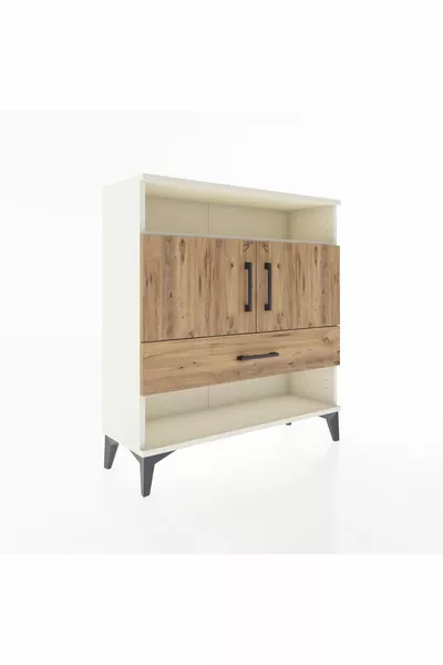 خزانة أرجيس مع رفوف 3 ودرج واحد و2 أبواب، لون حجر القمر-صنوبر