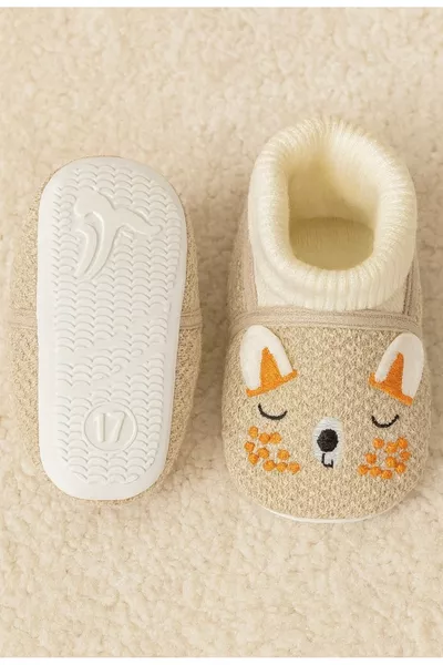 Beige Soft Sock Knit Baby Booties First Step Non-Slip Sole