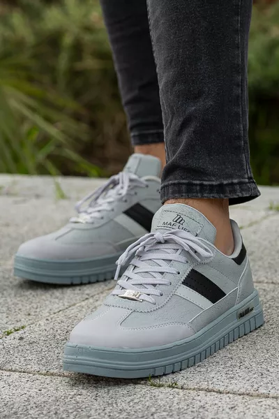 Herren graue schwarze Sneaker mit Schnürung, täglich tragbar, orthopädisch, geruchsfrei, rutschfest, stilvoll und bequem