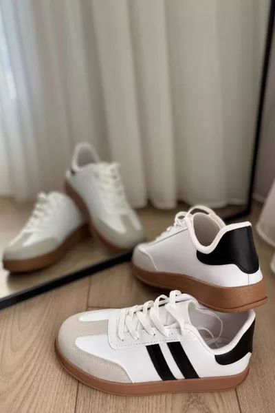 Baskets quotidiennes unisexes pour femmes, hommes et enfants, à semelle anatomique confortable et à rayures, couleur blanche