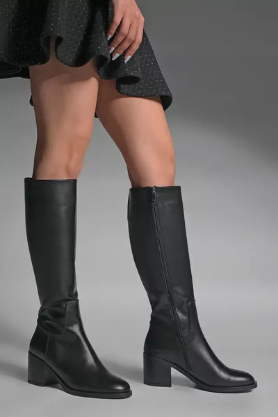 حذاء نسائي بكعب عالٍ، طويل يصل تحت الركبة، بسحاب، يومي وكلاسيكي، Yovar أسود