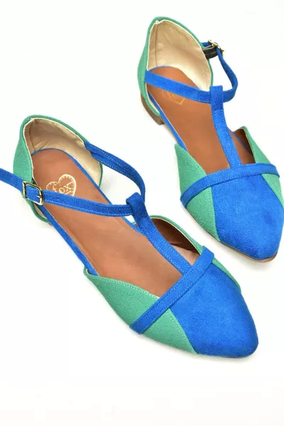 Navy Blue/Water Green Women's Ballet Flats 