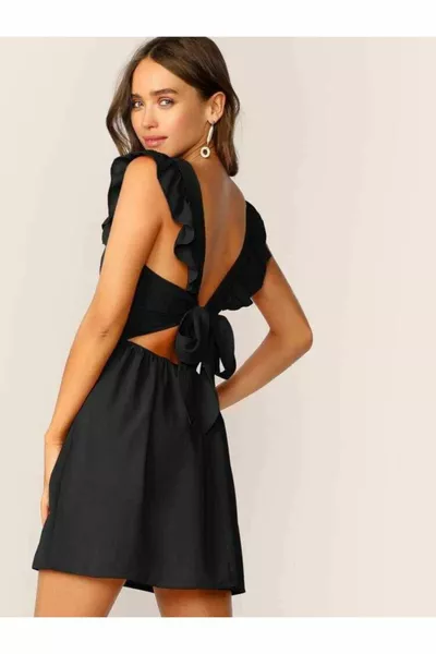 أسود كريب النسيج منخفضة قطع البسيطة اللباس مساء اللباس التخرج اللباس  