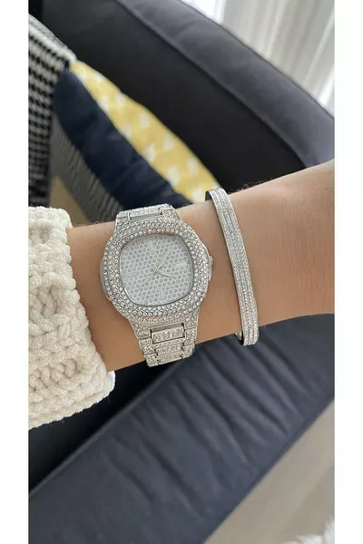 Yeni Model Taşlı Çelik Kol Saati