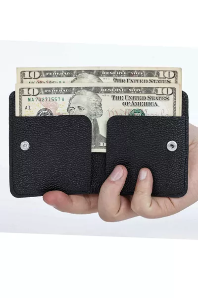 Deer Black Leather Wallet with Coin Compartment and Card Holder