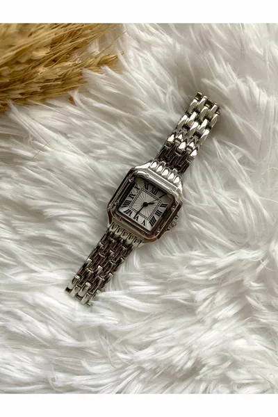 Kare Kasa Roma Rakamlı Kadın Vintage Kare Mini Gümüş Kol Saati / Retro Cart Series
