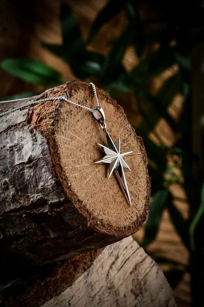 Сребърно колие с Полярна звезда за мъже и жени,  проба с висулка Полярна звезда