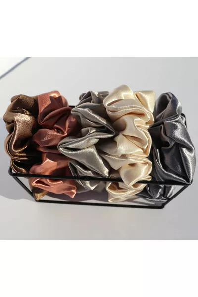 مجموعة 5 أربطة شعر ساتان للنساء توكة  