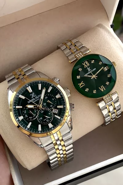 % ساعة مزدوجة للحب أصلية فاخرة من الفولاذ مقاومة للماء مع ضمان سنتين مع سوار هدية