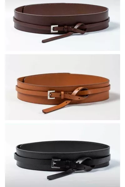 Damen Schwarzes-Kastanienbraunes-Dunkelbraunes 3-teiliges Gürtel-Set